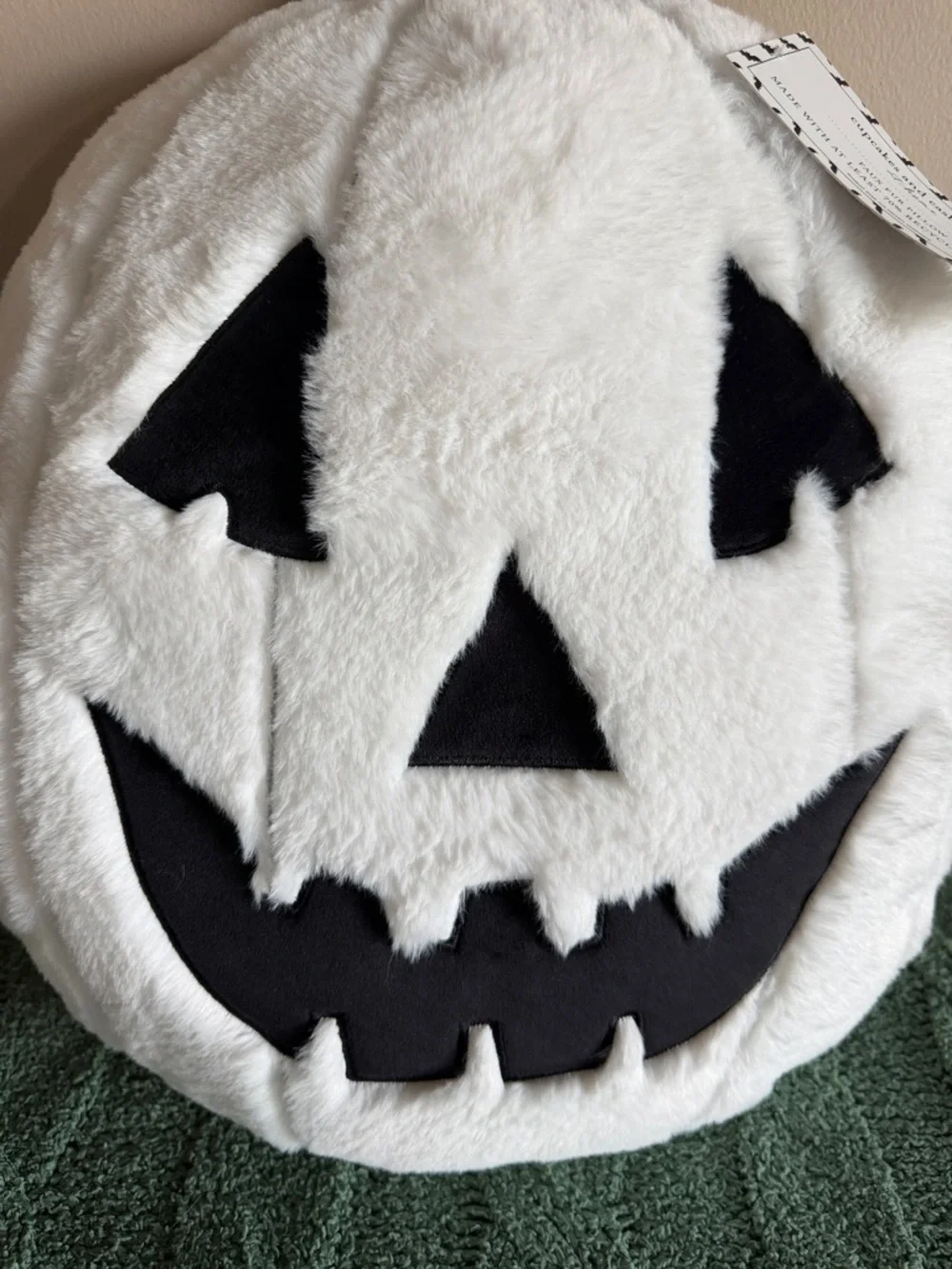 Cupcakes & Cashmere Halloween Pumpkin 🎃 Pillow White & Black  NEW!